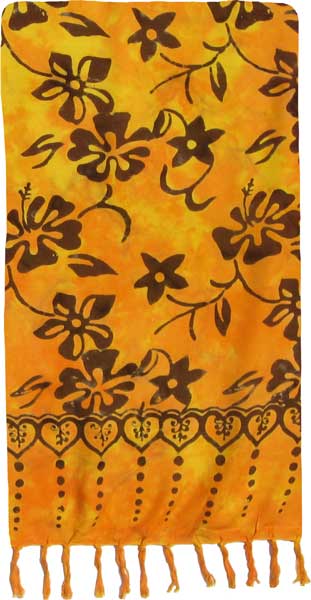 Gold & Brown Floral Artisan Batik Sarong in Premium Quality Rayon