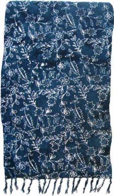 Deep Blue Teal & White Floral Artisan Batik Sarong