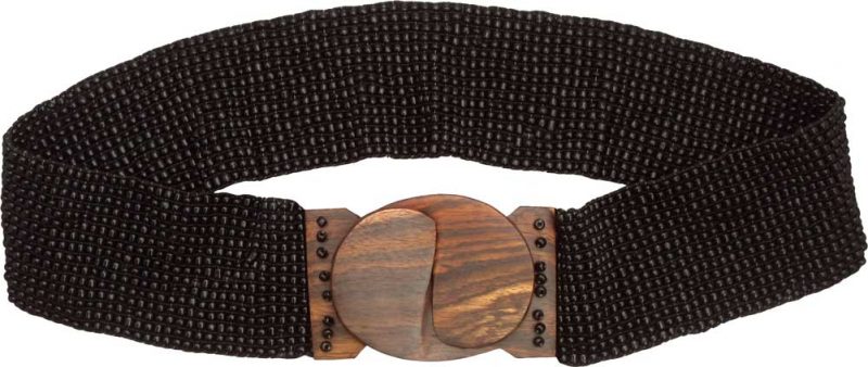 Black Beaded Belt with Wood Buckle