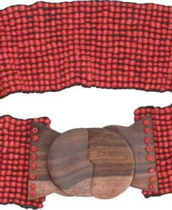 Red Beaded Belt with Wood Buckle