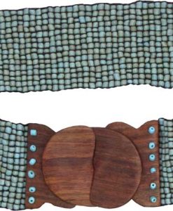 Turquoise Beaded Belt with Wood Buckle
