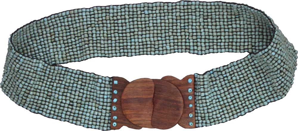 Turquoise Beaded Belt with Wood Buckle