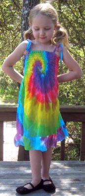 Girls` Rainbow Spiral Tie Dye Dress with Ruffle.