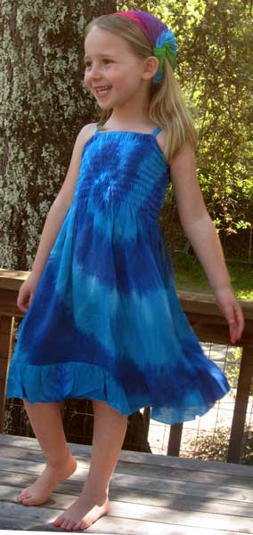 Girls` Turquoise Spiral Tie Dye Dress with Ruffle