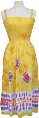 Junior Size Yellow Tie-Dye Dress with Elastic Bodice