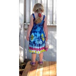 Girl`s Blue Tie-Dye Dress with Elastic Bodice