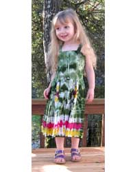 Girl`s Green Tie-Dye Dress with Elastic Bodice