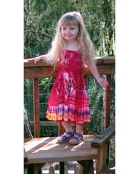 Girl`s Red Tie-Dye Dress with Elastic Bodice