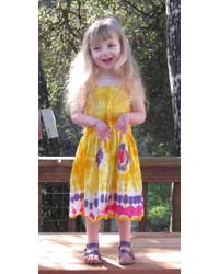 Girl`s Yellow Tie-Dye Dress with Elastic Bodice