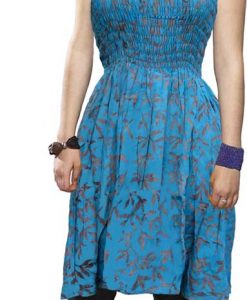 Elastic Bodice Spaghetti Strap Dress in Turquoise and Purple Batik, One Size