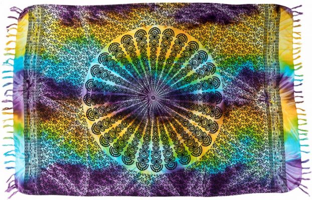 Blue, Green, Yellow, Purple Tie Dye Mandala Sarong
