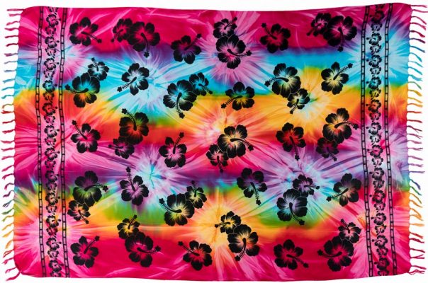 Rainbow Tie Dye Hibiscus Sarong