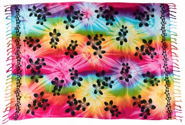 Rainbow Tie Dye Frangipani Sarong