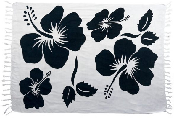 Large Hibiscus Flower Print Sarong, Black, Red, or Purple
